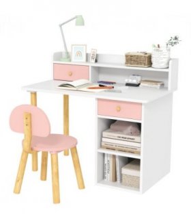 AIYAPLAY Kids Desk and Chair Set for Studying, Reading and Drawing - Pink