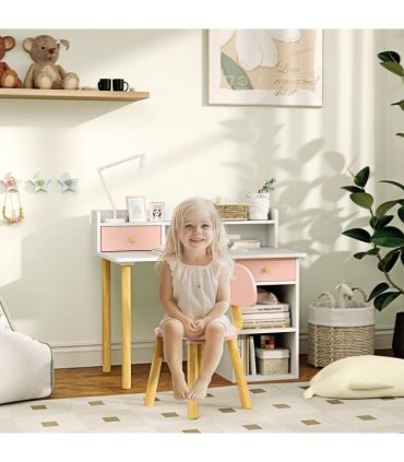 AIYAPLAY Kids Desk and Chair Set for Studying, Reading and Drawing - Pink