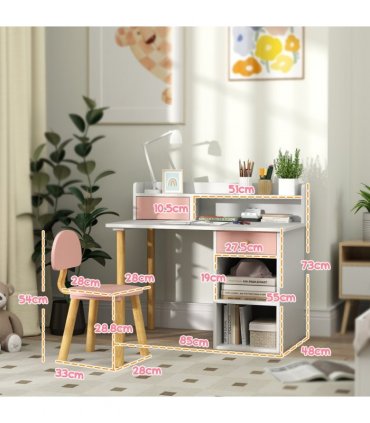 AIYAPLAY Kids Desk and Chair Set for Studying, Reading and Drawing - Pink
