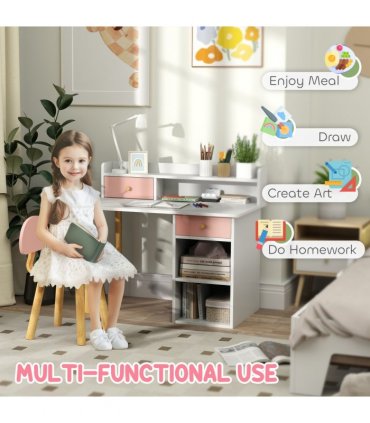 AIYAPLAY Kids Desk and Chair Set for Studying, Reading and Drawing - Pink