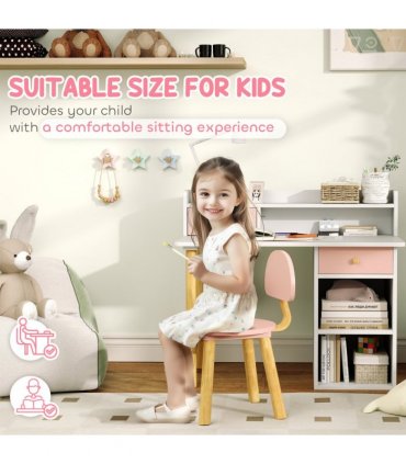 AIYAPLAY Kids Desk and Chair Set for Studying, Reading and Drawing - Pink