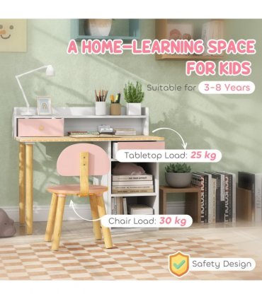 AIYAPLAY Kids Desk and Chair Set for Studying, Reading and Drawing - Pink