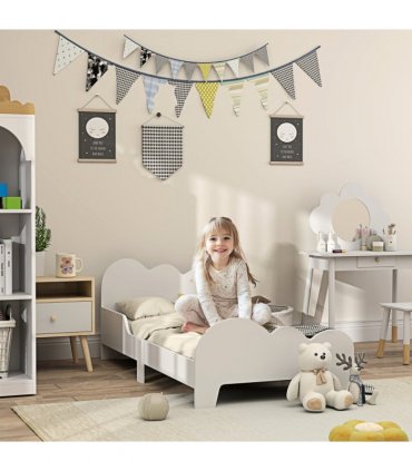AIYAPLAY Cloud-Themed Toddler Bed with Safety Rails, 143.5 x 74.5 x 56cm