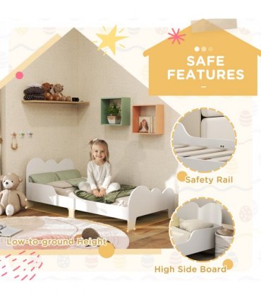 AIYAPLAY Cloud-Themed Toddler Bed with Safety Rails, 143.5 x 74.5 x 56cm