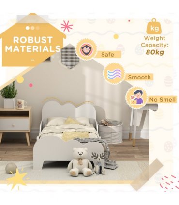 AIYAPLAY Cloud-Themed Toddler Bed with Safety Rails, 143.5 x 74.5 x 56cm