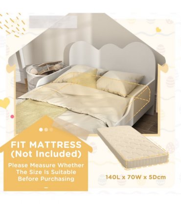 AIYAPLAY Cloud-Themed Toddler Bed with Safety Rails, 143.5 x 74.5 x 56cm