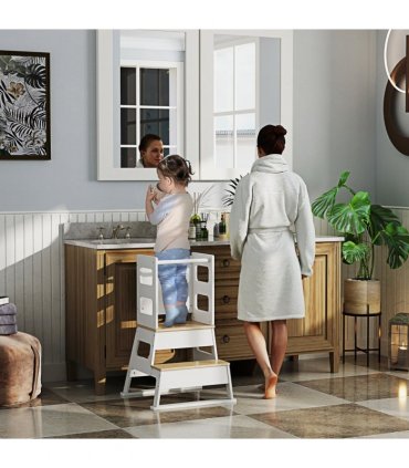 AIYAPLAY 2 in 1 Toddler Tower w/ Chalkboard, Safety Rail, for Kitchen, Sink