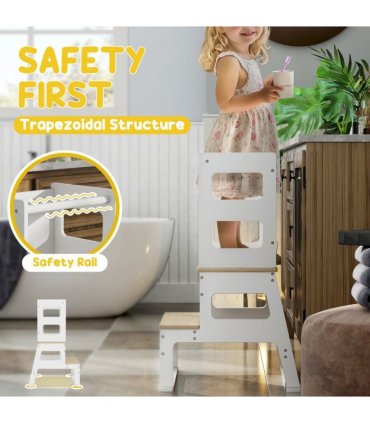 AIYAPLAY 2 in 1 Toddler Tower w/ Chalkboard, Safety Rail, for Kitchen, Sink