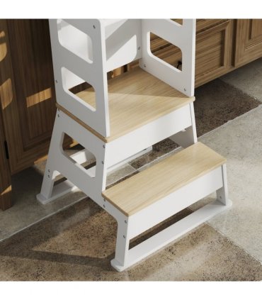 AIYAPLAY 2 in 1 Toddler Tower w/ Chalkboard, Safety Rail, for Kitchen, Sink