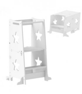 AIYAPLAY 2 in 1 Toddler Step Stool with Safety Rail for Kitchen, White