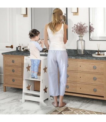 AIYAPLAY 2 in 1 Toddler Step Stool with Safety Rail for Kitchen, White