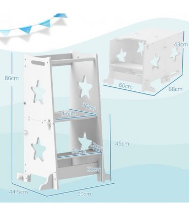 AIYAPLAY 2 in 1 Toddler Step Stool with Safety Rail for Kitchen, White