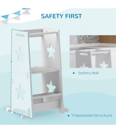 AIYAPLAY 2 in 1 Toddler Step Stool with Safety Rail for Kitchen, White