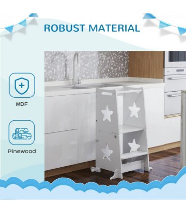 AIYAPLAY 2 in 1 Toddler Step Stool with Safety Rail for Kitchen, White