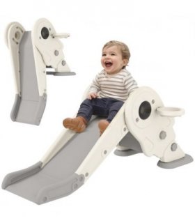 AIYAPLAY 3 in1 Kids Slide with Basketball Hoop, Climber, Cream White