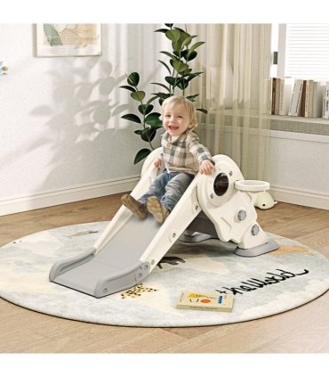 AIYAPLAY 3 in1 Kids Slide with Basketball Hoop, Climber, Cream White