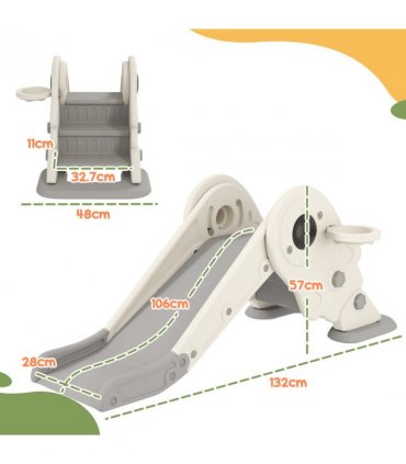 AIYAPLAY 3 in1 Kids Slide with Basketball Hoop, Climber, Cream White