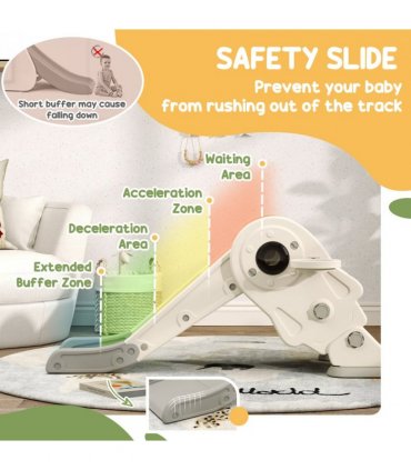 AIYAPLAY 3 in1 Kids Slide with Basketball Hoop, Climber, Cream White