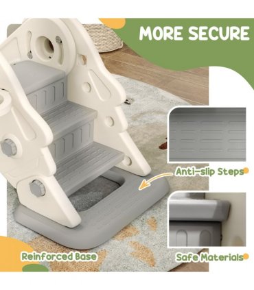 AIYAPLAY 3 in1 Kids Slide with Basketball Hoop, Climber, Cream White