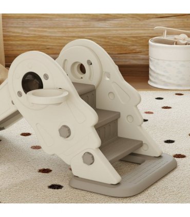 AIYAPLAY 3 in1 Kids Slide with Basketball Hoop, Climber, Cream White