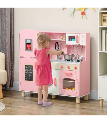 AIYAPLAY Play Kitchen Kids Kitchen Set with Lights and Sounds - Pink