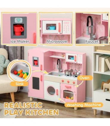 AIYAPLAY Play Kitchen Kids Kitchen Set with Lights and Sounds - Pink