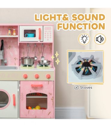 AIYAPLAY Play Kitchen Kids Kitchen Set with Lights and Sounds - Pink