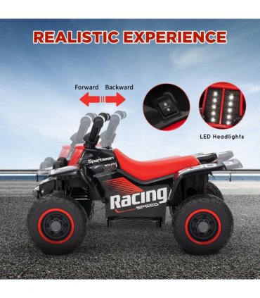 AIYAPLAY 6V Electric Quad Bike for Kids w/ Forward Backward, Black and Red