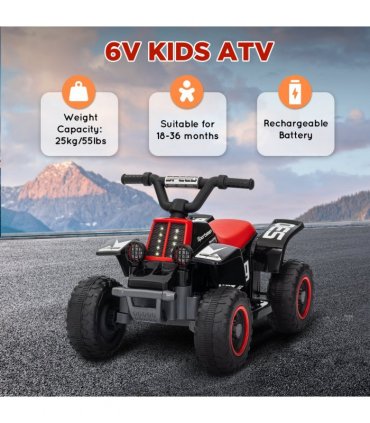 AIYAPLAY 6V Electric Quad Bike for Kids w/ Forward Backward, Black and Red