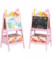 AIYAPLAY 2 in 1 Kids Easel with Whiteboard, Chalkboard, Storage Boxes, Pink