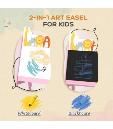 AIYAPLAY 2 in 1 Kids Easel with Whiteboard, Chalkboard, Storage Boxes, Pink