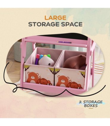 AIYAPLAY 2 in 1 Kids Easel with Whiteboard, Chalkboard, Storage Boxes, Pink