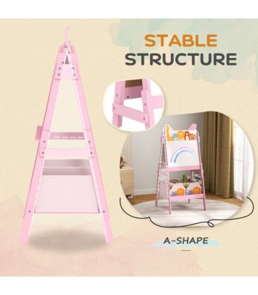 AIYAPLAY 2 in 1 Kids Easel with Whiteboard, Chalkboard, Storage Boxes, Pink