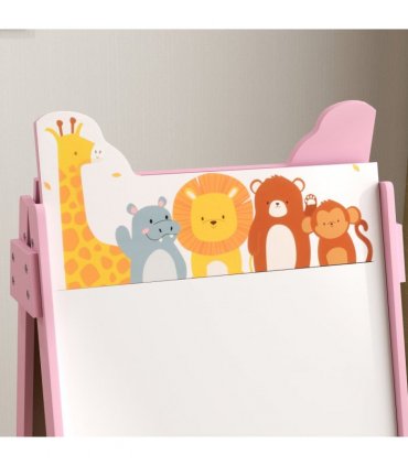 AIYAPLAY 2 in 1 Kids Easel with Whiteboard, Chalkboard, Storage Boxes, Pink