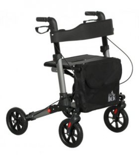 HOMCOM 4 Wheel Rollator Walker,  Adjustable Mobility Walker with Bag, Silver