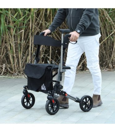 HOMCOM 4 Wheel Rollator Walker,  Adjustable Mobility Walker with Bag, Silver