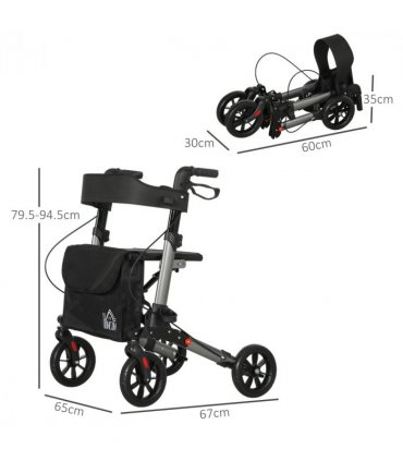 HOMCOM 4 Wheel Rollator Walker,  Adjustable Mobility Walker with Bag, Silver
