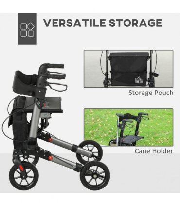 HOMCOM 4 Wheel Rollator Walker,  Adjustable Mobility Walker with Bag, Silver