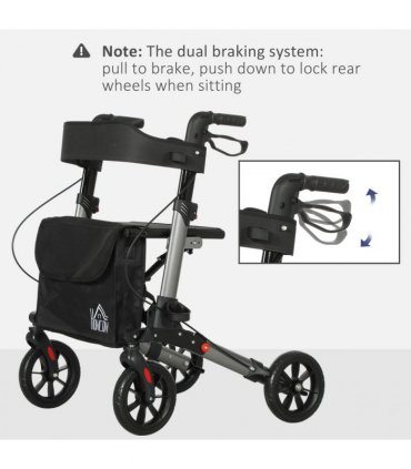 HOMCOM 4 Wheel Rollator Walker,  Adjustable Mobility Walker with Bag, Silver
