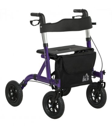 HOMCOM Rollator Walker with Seat, Backrest, Bag, All-terrain Wheels