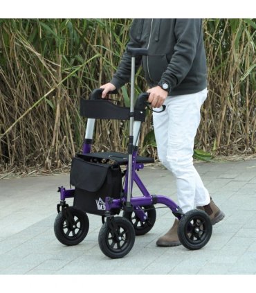 HOMCOM Rollator Walker with Seat, Backrest, Bag, All-terrain Wheels