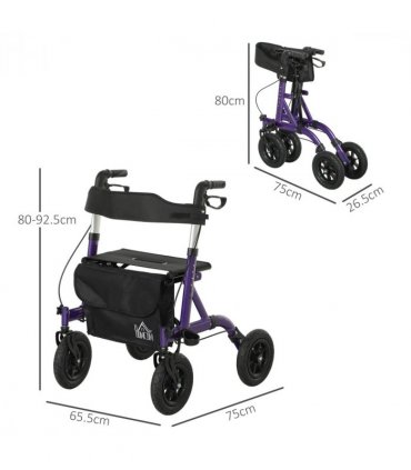 HOMCOM Rollator Walker with Seat, Backrest, Bag, All-terrain Wheels