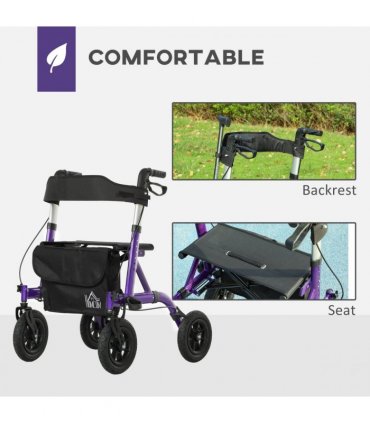 HOMCOM Rollator Walker with Seat, Backrest, Bag, All-terrain Wheels