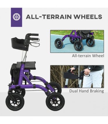 HOMCOM Rollator Walker with Seat, Backrest, Bag, All-terrain Wheels