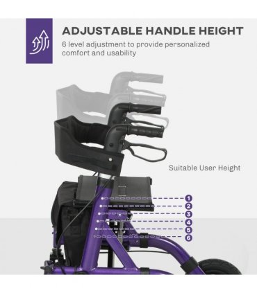 HOMCOM Rollator Walker with Seat, Backrest, Bag, All-terrain Wheels