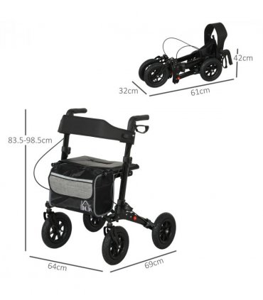 HOMCOM Rollator Walker with Padded Seat, Backrest, All-terrain Wheels