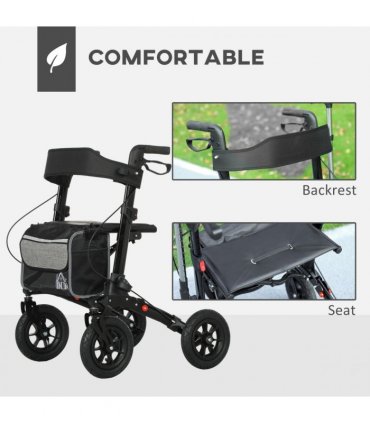 HOMCOM Rollator Walker with Padded Seat, Backrest, All-terrain Wheels