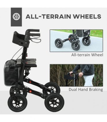 HOMCOM Rollator Walker with Padded Seat, Backrest, All-terrain Wheels