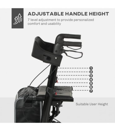 HOMCOM Rollator Walker with Padded Seat, Backrest, All-terrain Wheels