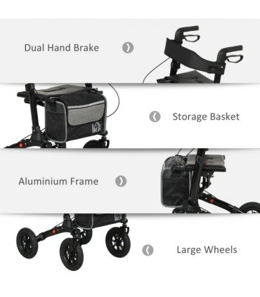 HOMCOM Rollator Walker with Padded Seat, Backrest, All-terrain Wheels